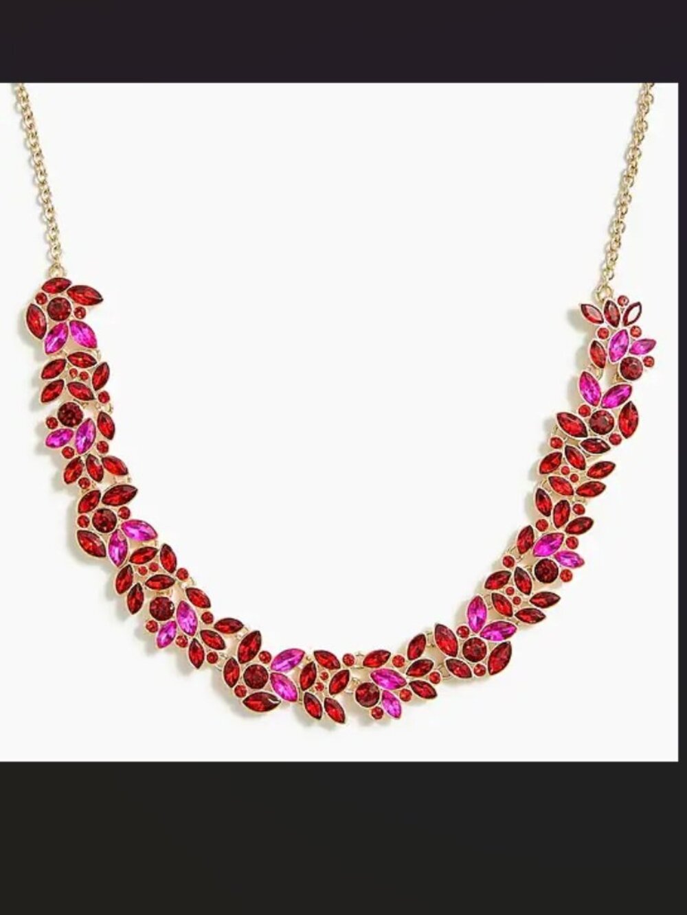 J.Crew Factory Crystal Leaf Red Pink Statement Necklace NEW! 💖 - Picture 2 of 4